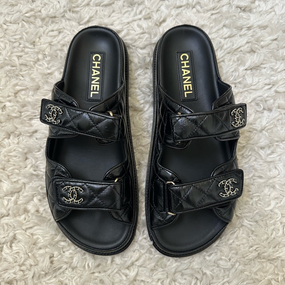 CHANEL Black Quilted Dad Mules